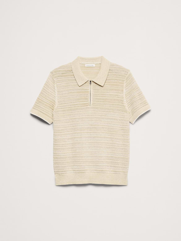 Polo à glissière à maille de coton et lin
