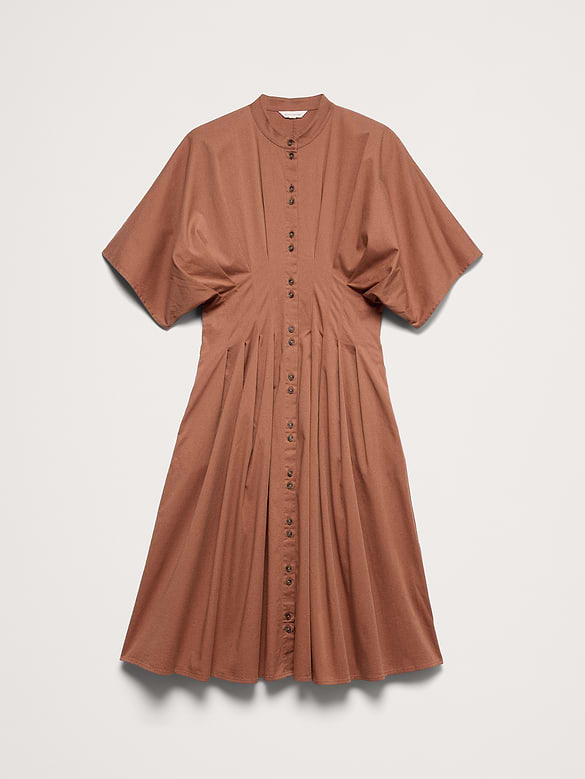 Robe mi-longue à plis en coton extensible