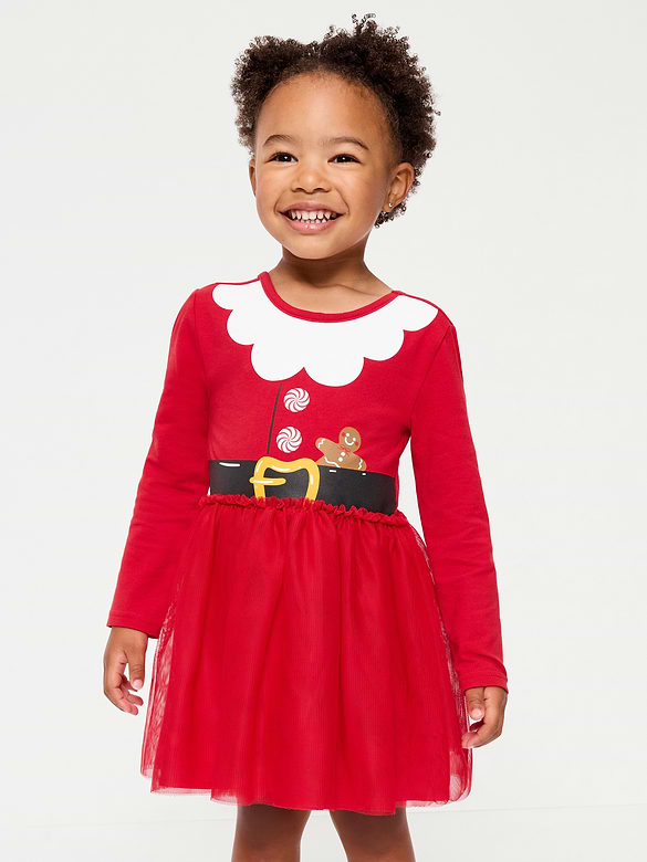 Long-Sleeve Holiday Tutu Dress for Toddler Girls