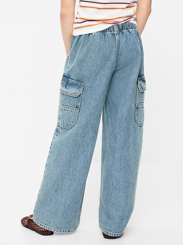 Pull-On Low-Rise Super Baggy Wide-Leg Cargo Jeans for Girls