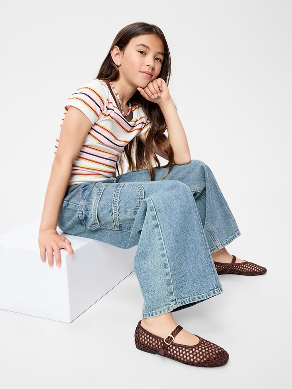 Pull-On Low-Rise Super Baggy Wide-Leg Cargo Jeans for Girls