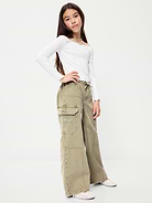 Image number 3 showing, Pull-On Low-Rise Super Baggy Wide-Leg Cargo Jeans for Girls