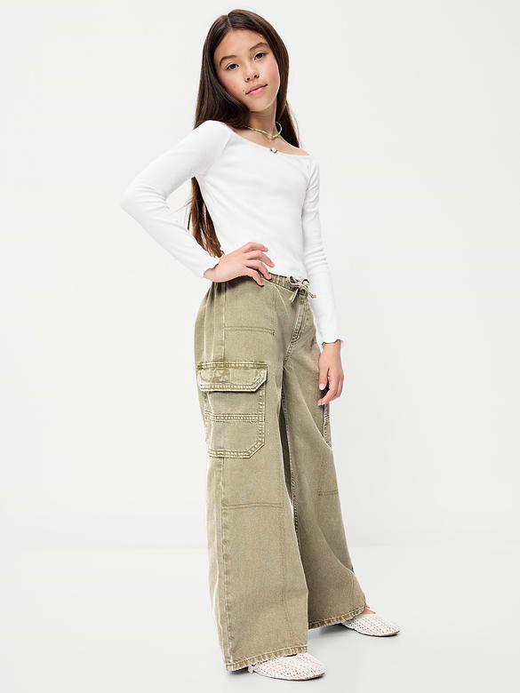 Pull-On Low-Rise Super Baggy Wide-Leg Cargo Jeans for Girls