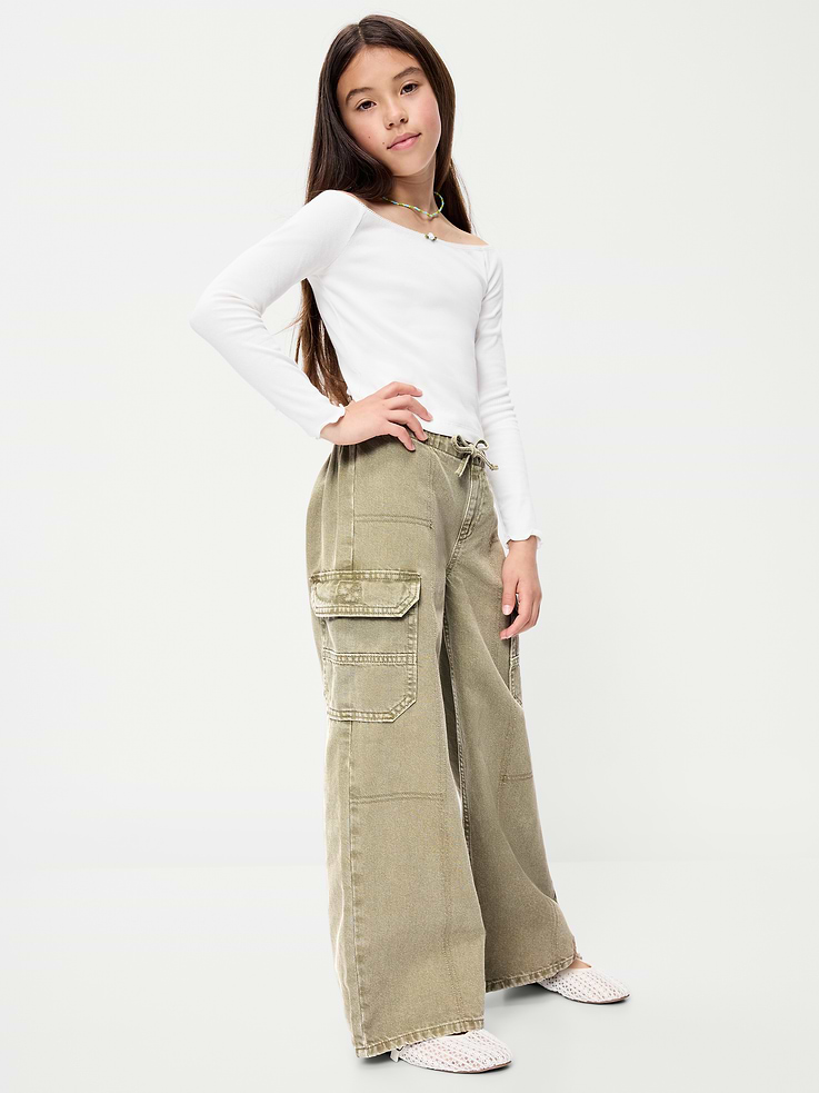 Image 3 of 5, Pull-On Low-Rise Super Baggy Wide-Leg Cargo Jeans for Girls