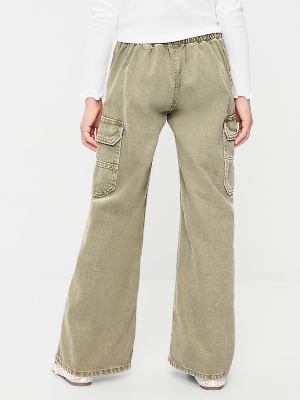 Pull-On Low-Rise Super Baggy Wide-Leg Cargo Jeans for Girls