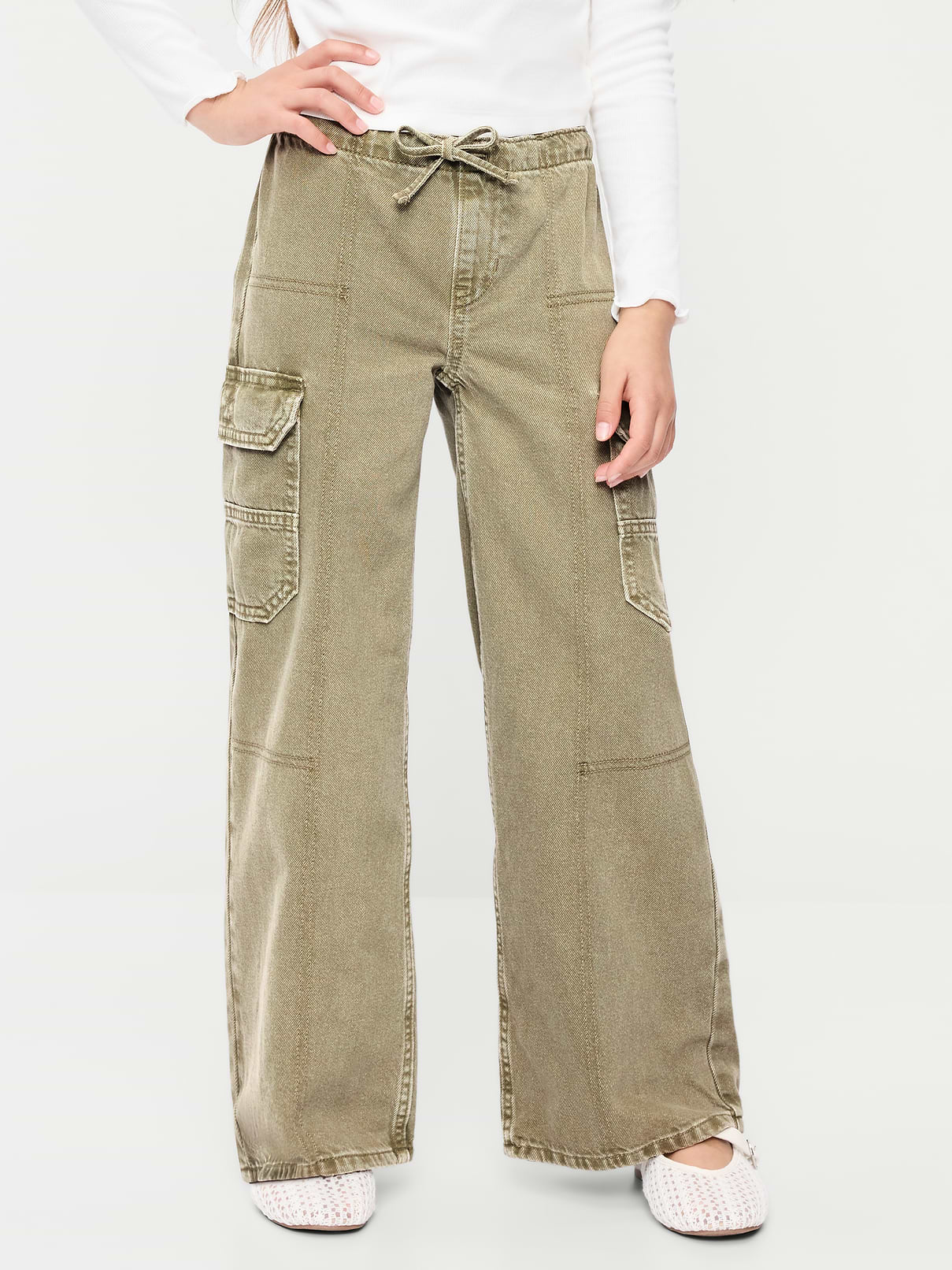 Image number 1 showing, Pull-On Low-Rise Super Baggy Wide-Leg Cargo Jeans for Girls