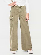 Image number 1 showing, Pull-On Low-Rise Super Baggy Wide-Leg Cargo Jeans for Girls
