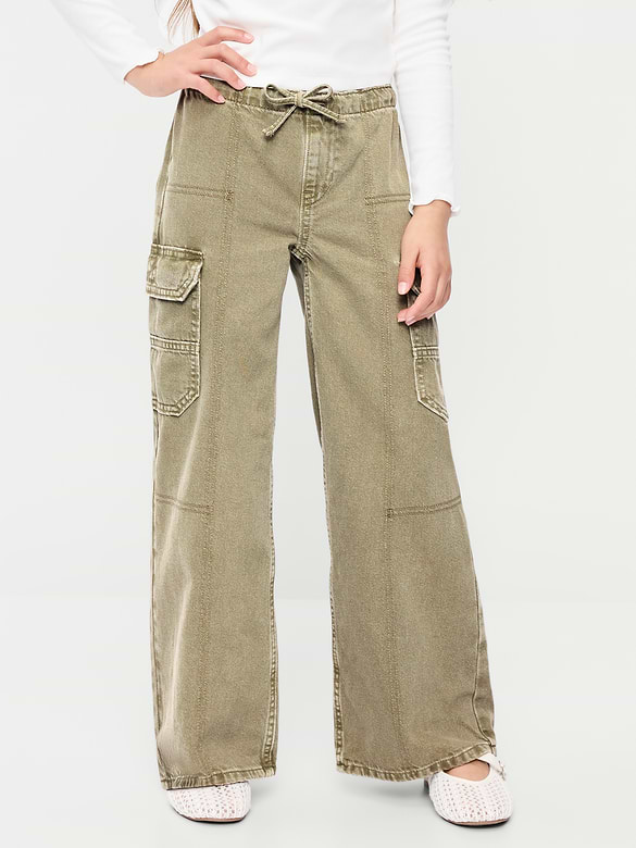 Pull-On Low-Rise Super Baggy Wide-Leg Cargo Jeans for Girls