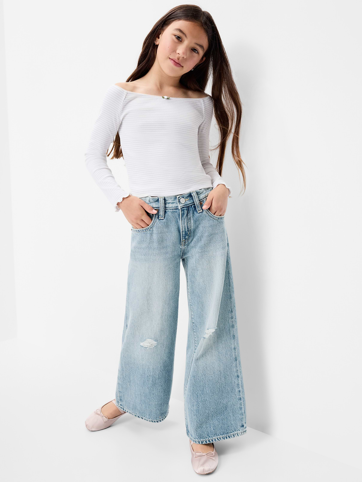 Image number 3 showing, Mid-Rise Ripped Super Baggy Wide-Leg Jeans for Girls