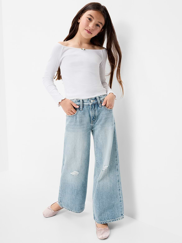 Jean déchiré coupe très généreuse jambe large à taille mi-basse pour fille