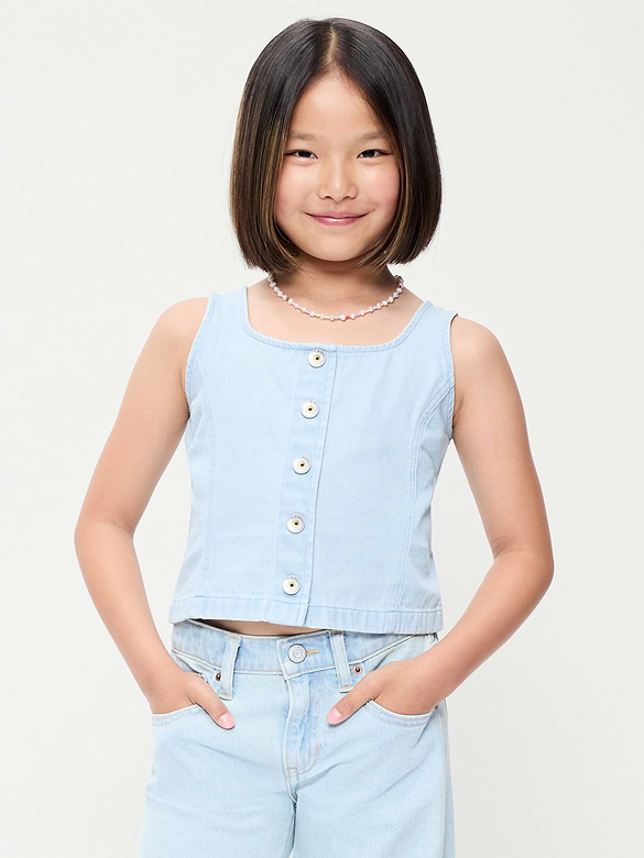 Button-Front Denim Tank Top for Girls