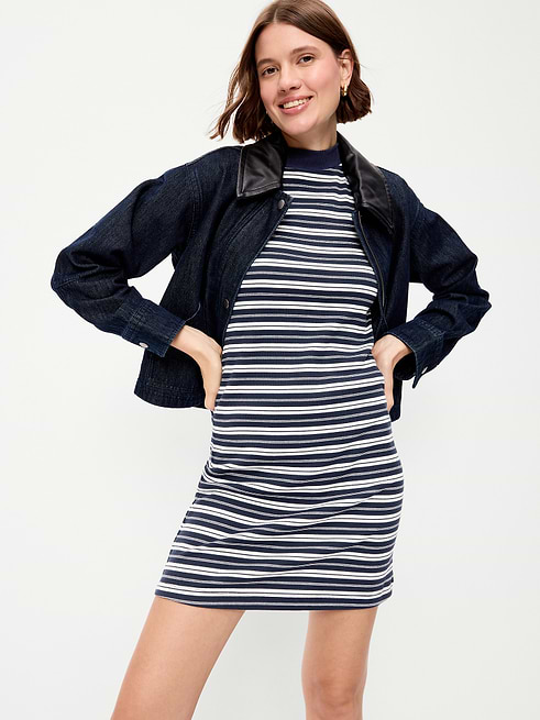 navy bodycon mini dress Snug Mock-Neck and delicate shoulder straps