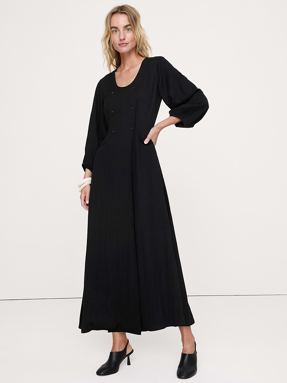 Robe longue boutonnée en sergé fluide
