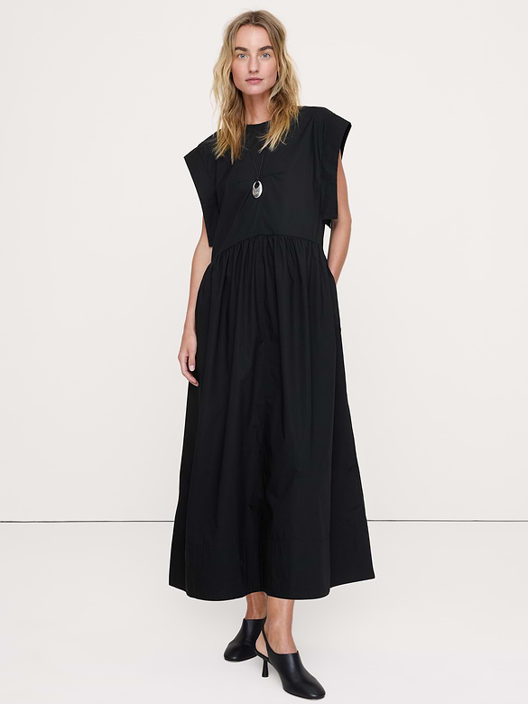 Robe longue à taille tombante en popeline de coton