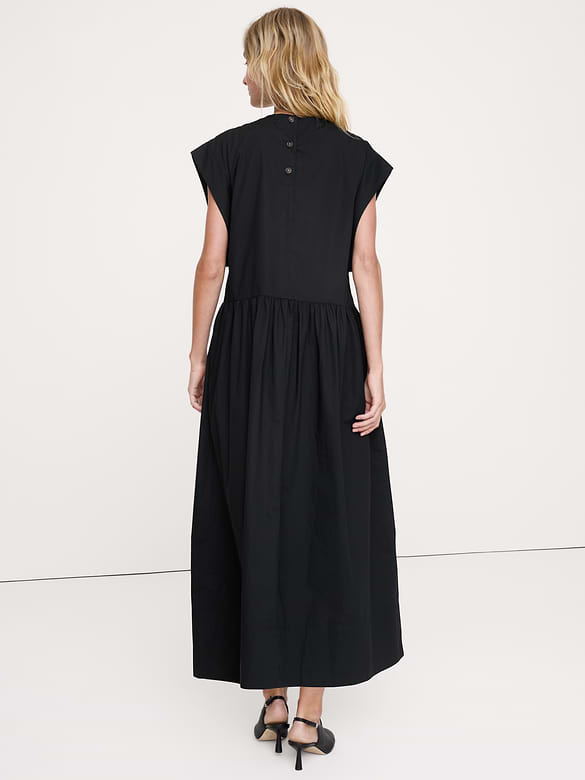 Robe longue à taille tombante en popeline de coton