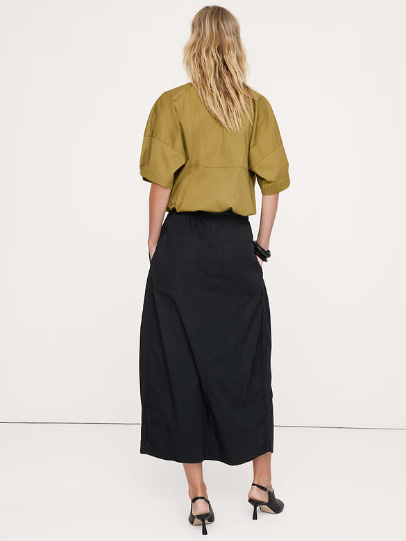 Stretch-Cotton Barrel Midi Skirt