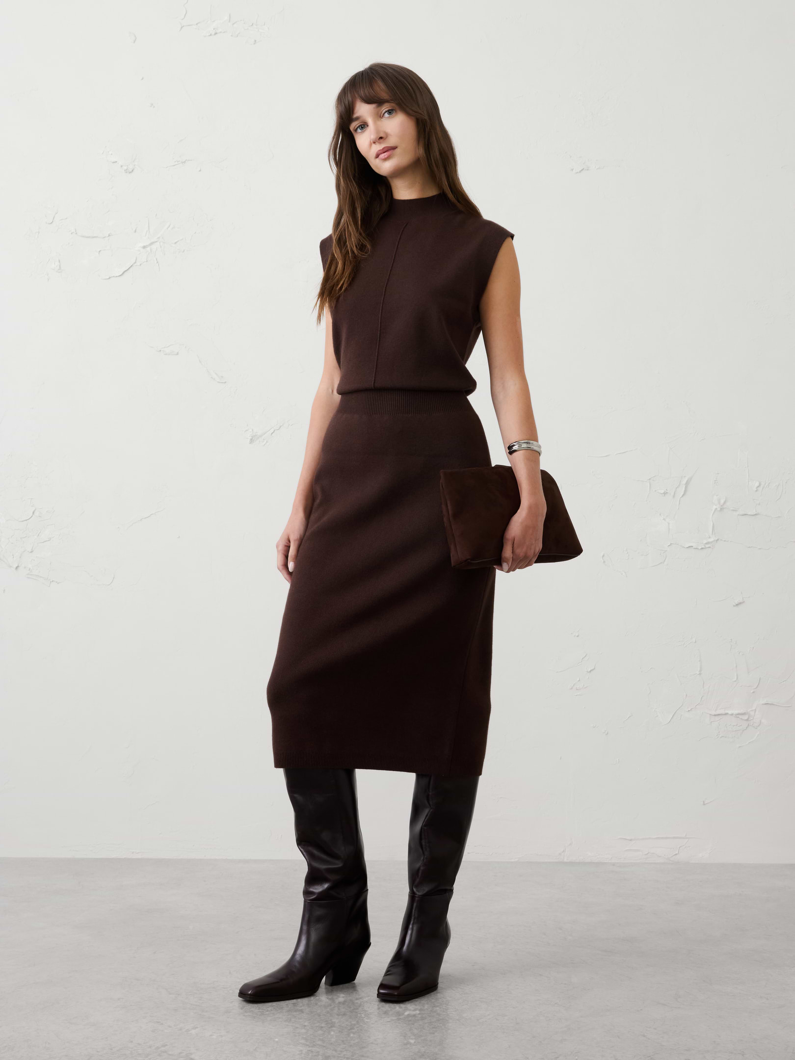 Image number 1 showing, Blouson Mock-Neck Midi Sweater Dress