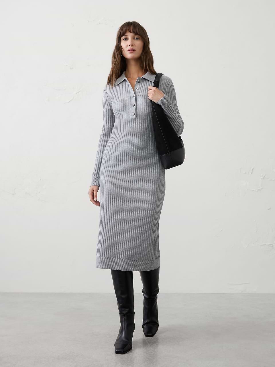 banana republic grey sweater dress Ribbed Polo Midi cotton on maxi dress