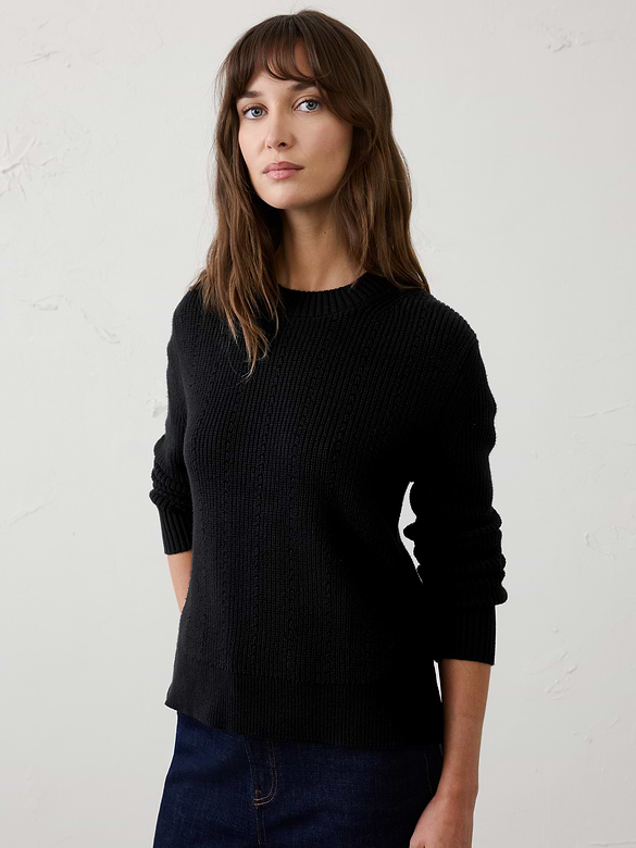 Cotton Textured Ribbed Side-Button Sweater