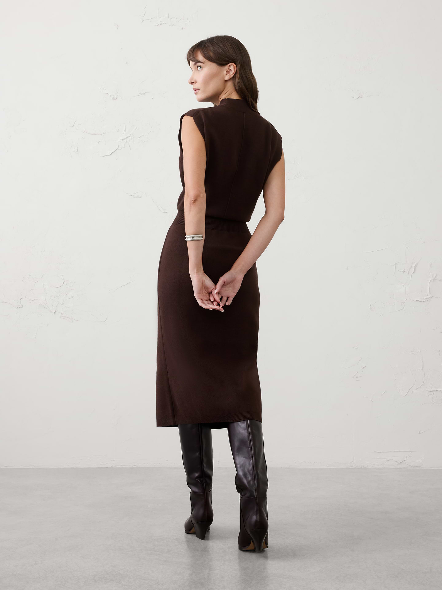 Image number 2 showing, Blouson Mock-Neck Midi Sweater Dress