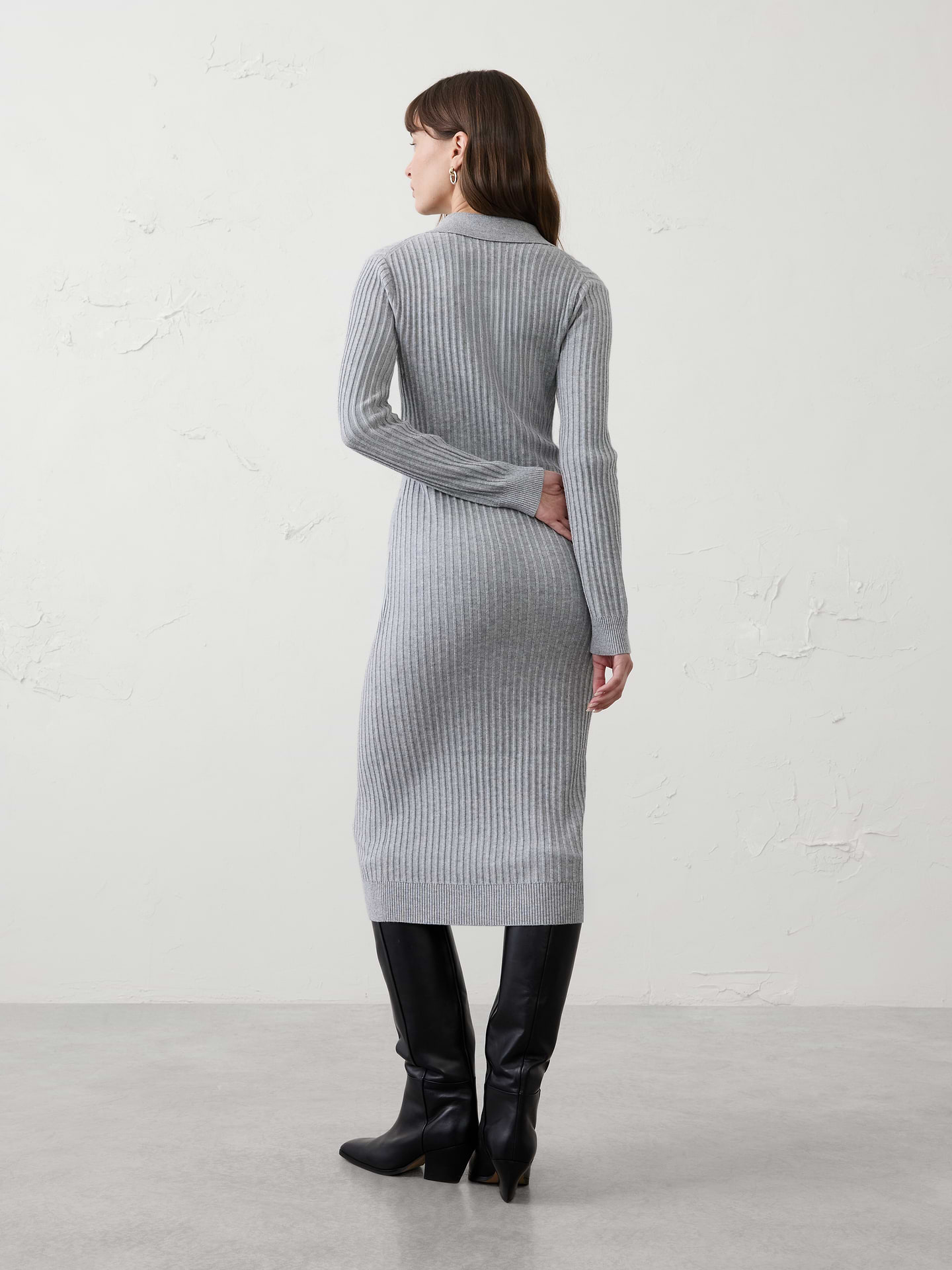 Image number 2 showing, Ribbed Polo Midi Sweater Dress