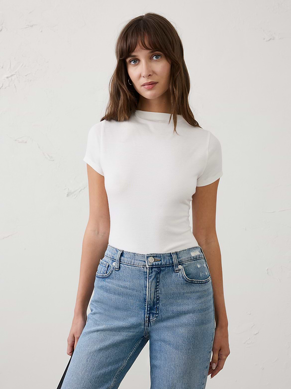 Jersey Mock-Neck T-Shirt