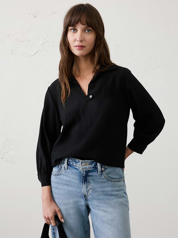 Collared-Tab Pullover Top