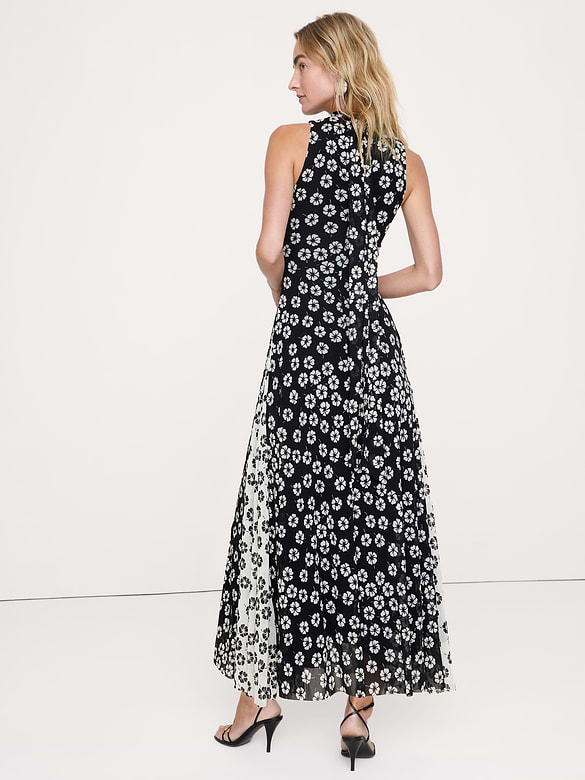 Robe longue à col cravate et à mailles