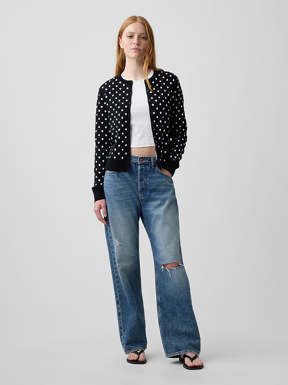 Polka Dot Crewneck Cardigan