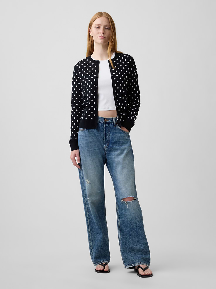 Image 3 of 5, Polka Dot Crewneck Cardigan