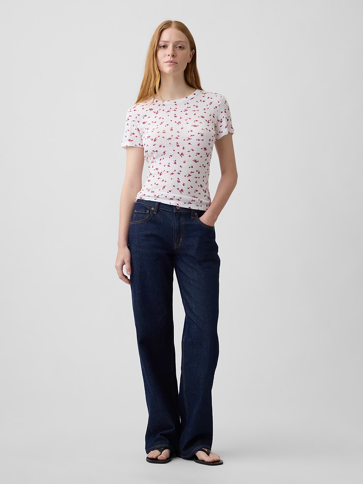 Image number 3 showing, Essential Ribbed Pointelle Crewneck T-Shirt