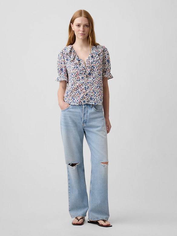 Relaxed V-Neck Ruffle Top