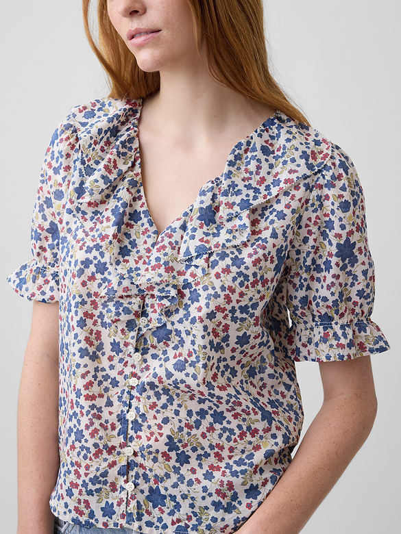 Relaxed V-Neck Ruffle Top