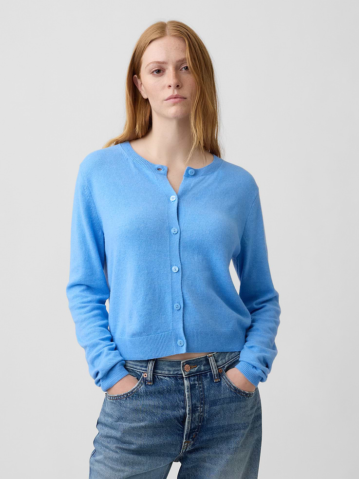 Image number 1 showing, CashSoft Cropped Crewneck Cardigan