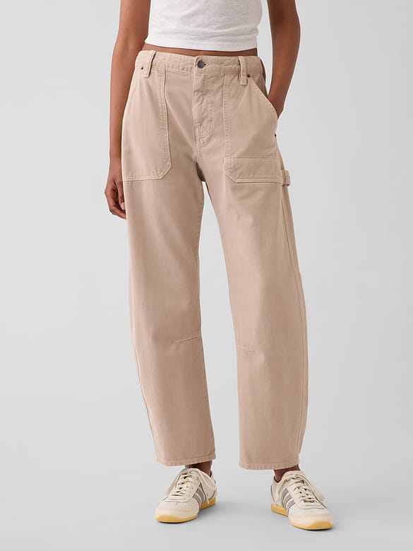 Mid Rise Barrel Utility Ankle Pants
