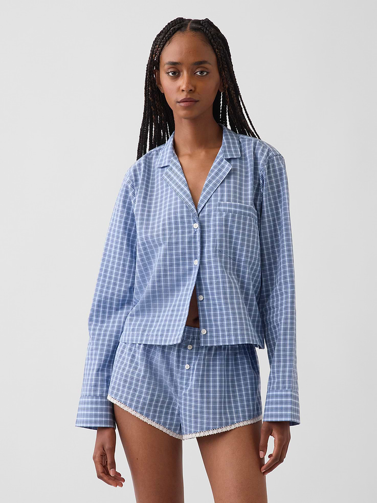 Image number 1 showing, Poplin Oversized Crop PJ Shirt