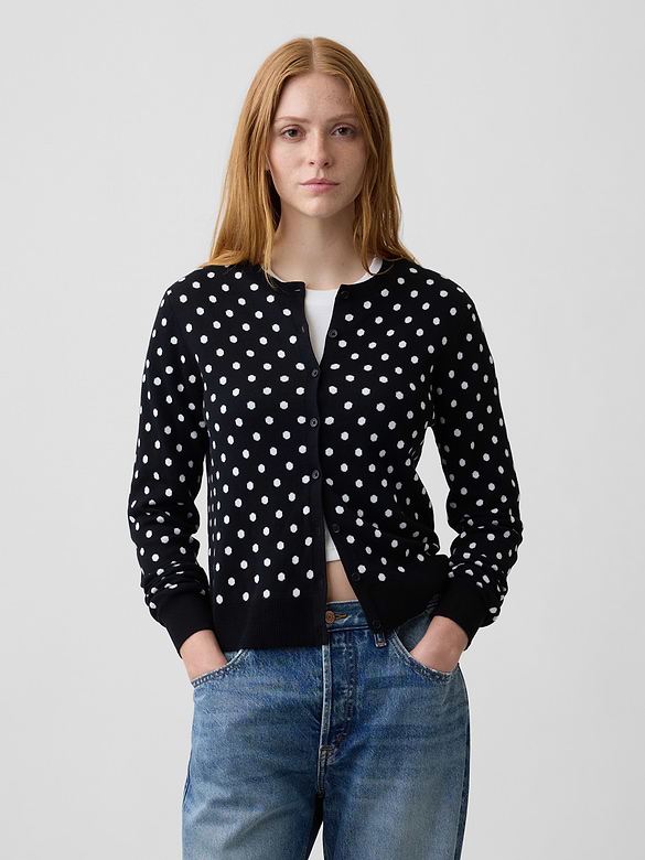 Polka Dot Crewneck Cardigan