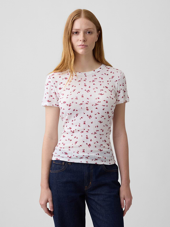 Essential Ribbed Pointelle Crewneck T-Shirt