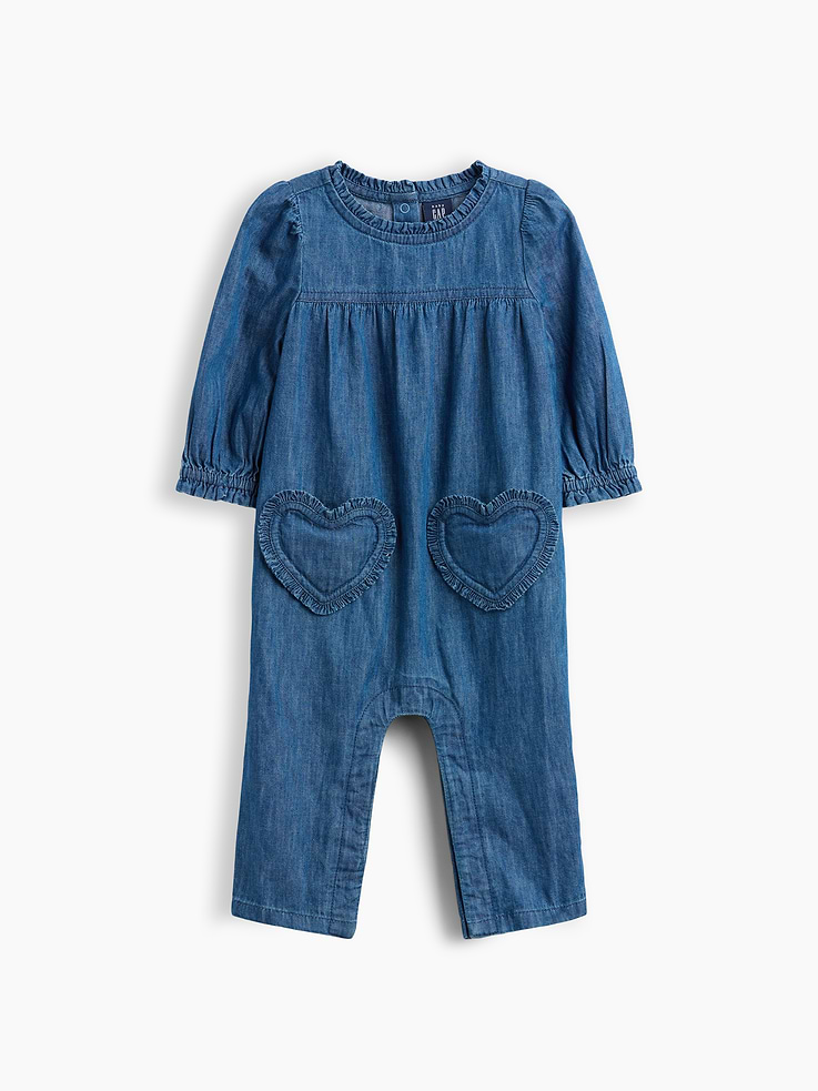Image number 1 showing, Baby Denim Heart One-Piece