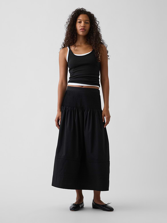 Poplin Pintuck Maxi Skirt