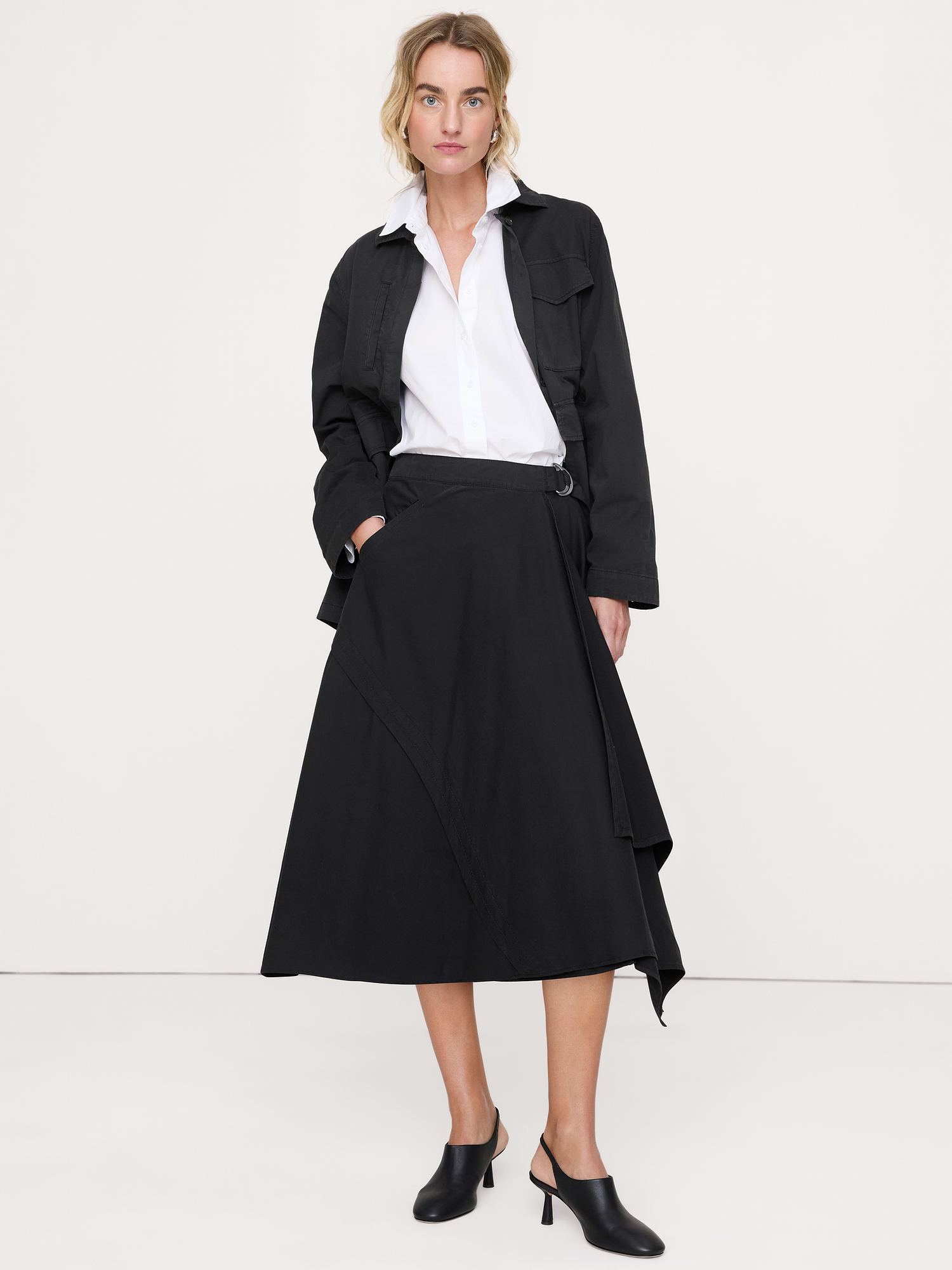 Banana Republic Cotton Twill Asymmetrical Wrap Midi Skirt INTERNATIONAL SHIPPING
