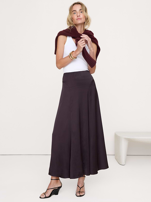 Stretch-Satin Maxi Skirt