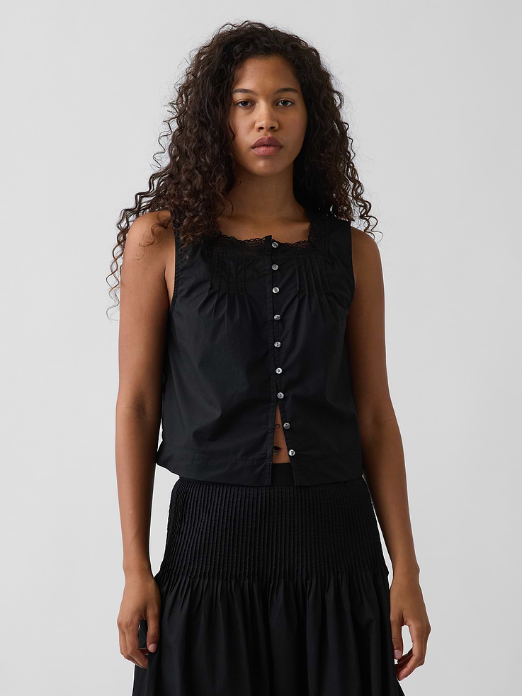 Image number 1 showing, Poplin Pintuck Shell Top