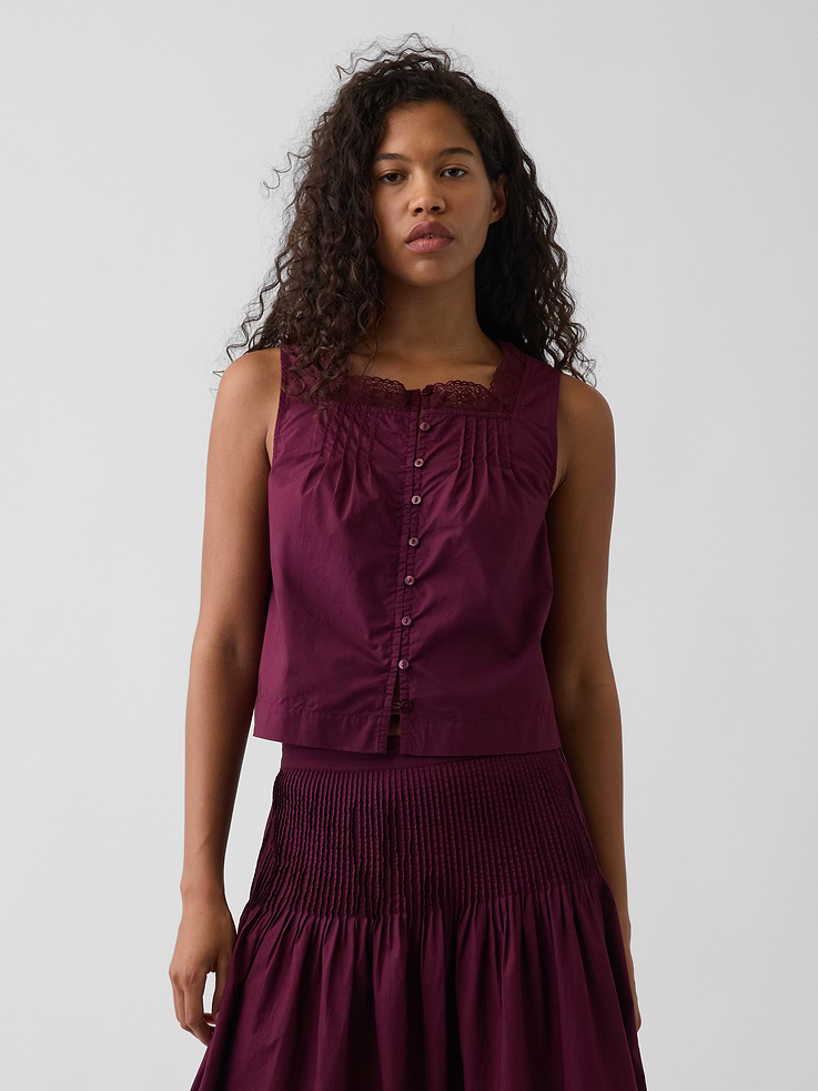 Image number 1 showing, Poplin Pintuck Shell Top