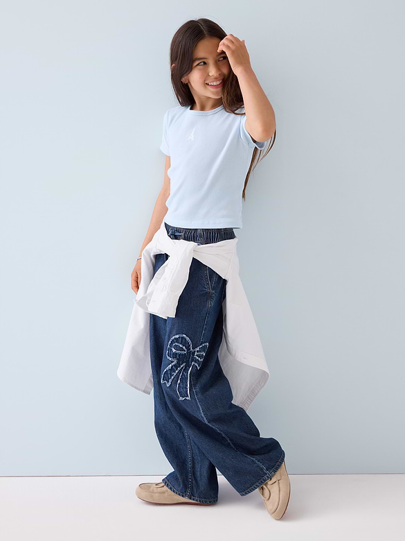 Kids Mid Rise Pull-On Wide-Leg Jeans