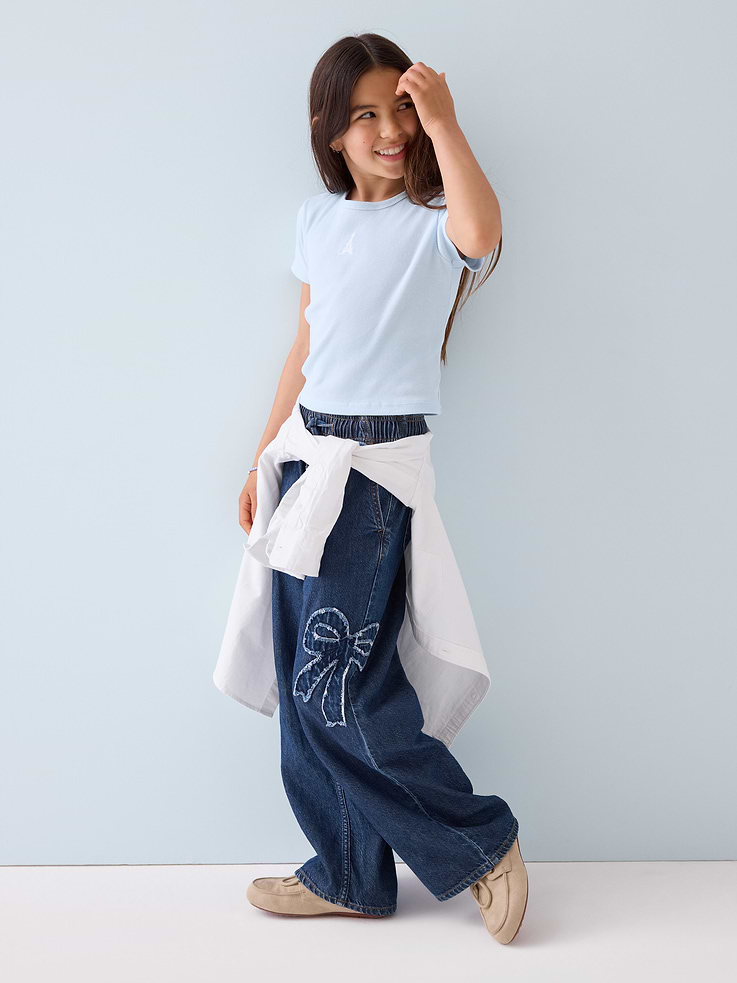 Image number 4 showing, Kids Mid Rise Pull-On Wide-Leg Jeans