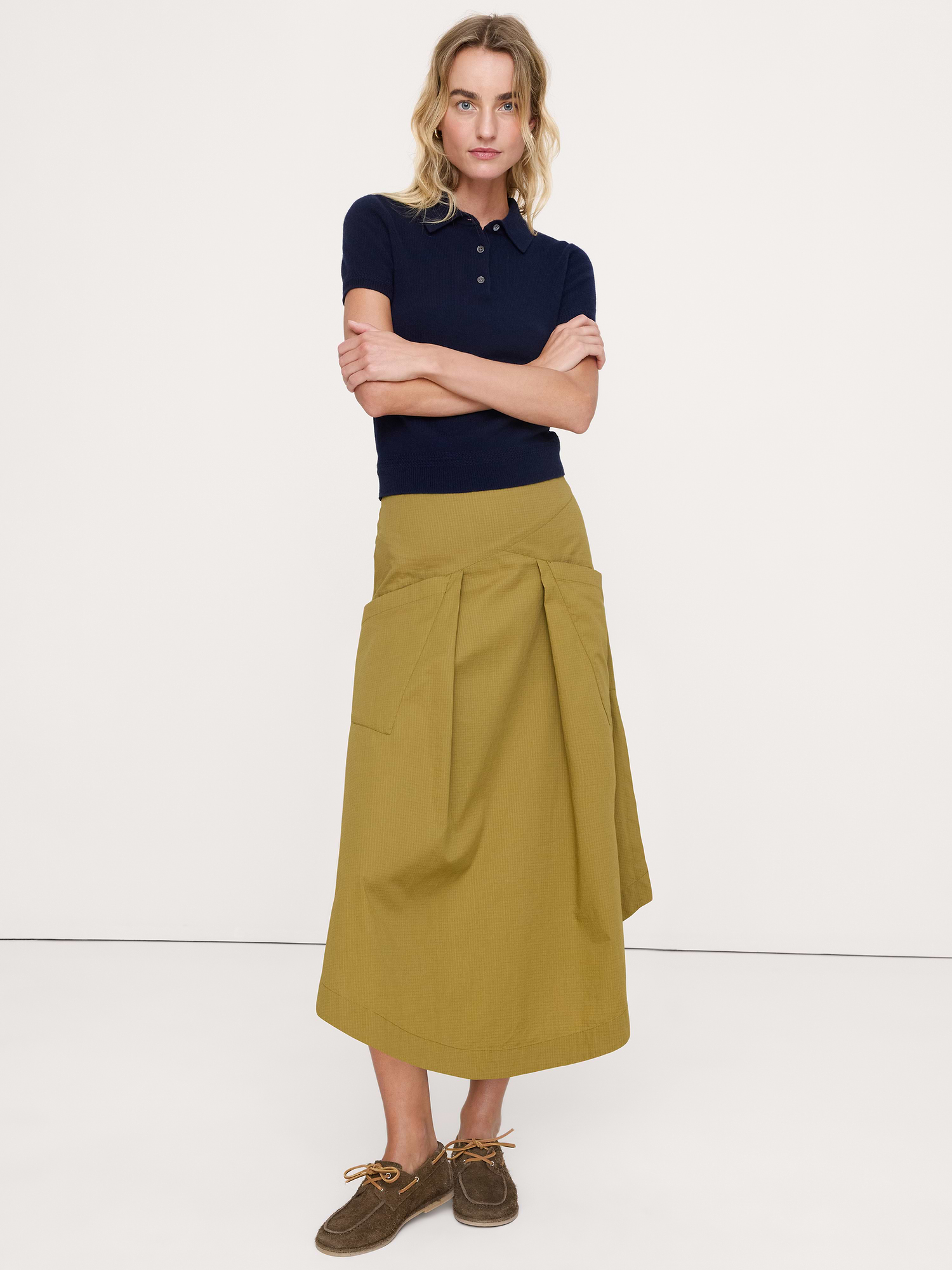 L'image numéro 5 présente Jupe mi-longue en coton extensible à taille basse