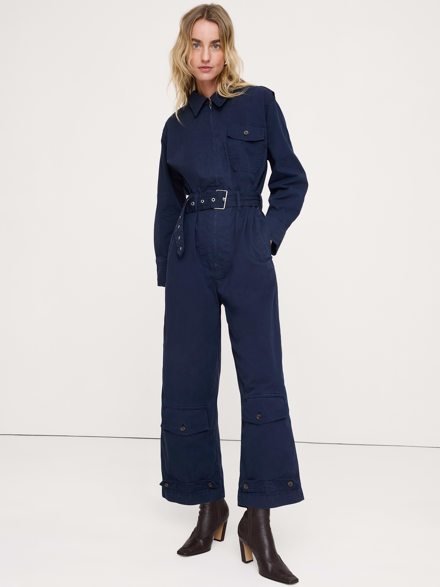 Image number 1 showing, Cotton Twill Zip Jumpsuit
