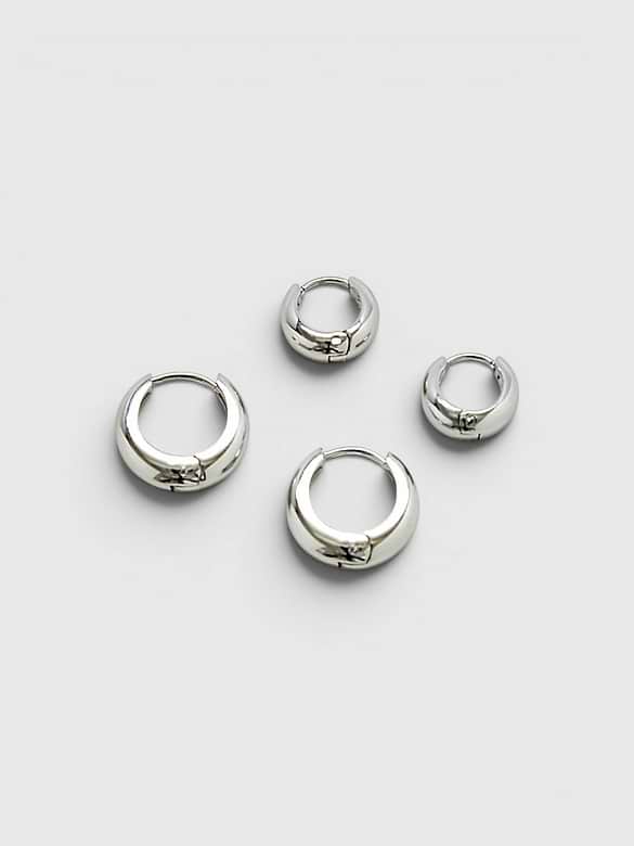 Admiral Row Silver Medium Double Pack - Hoop Earrings
