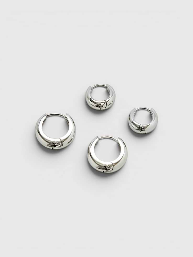Image number 1 showing, Admiral Row Silver Medium Double Pack - Hoop Earrings